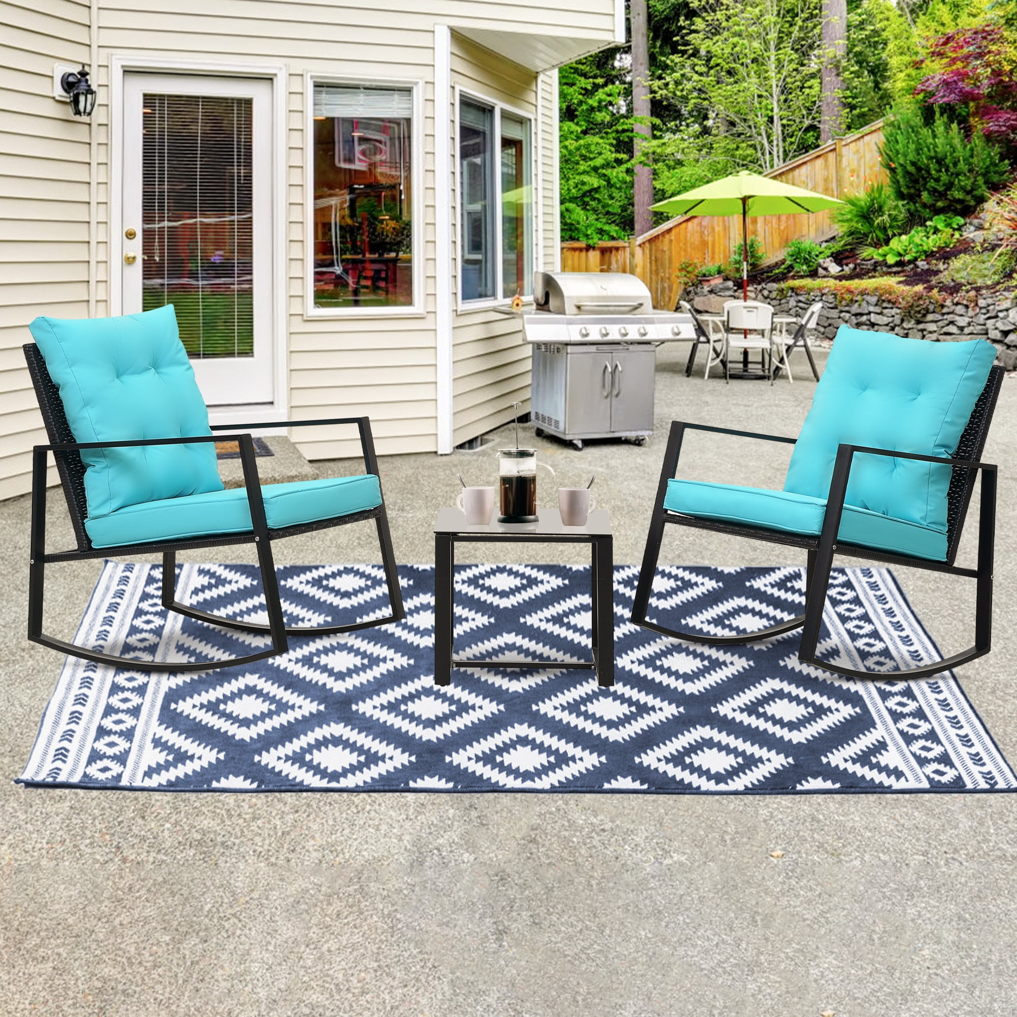 FHFO 3 Pieces Rocking Wicker Bistro Set,Front Porch Chairs Patio ...
