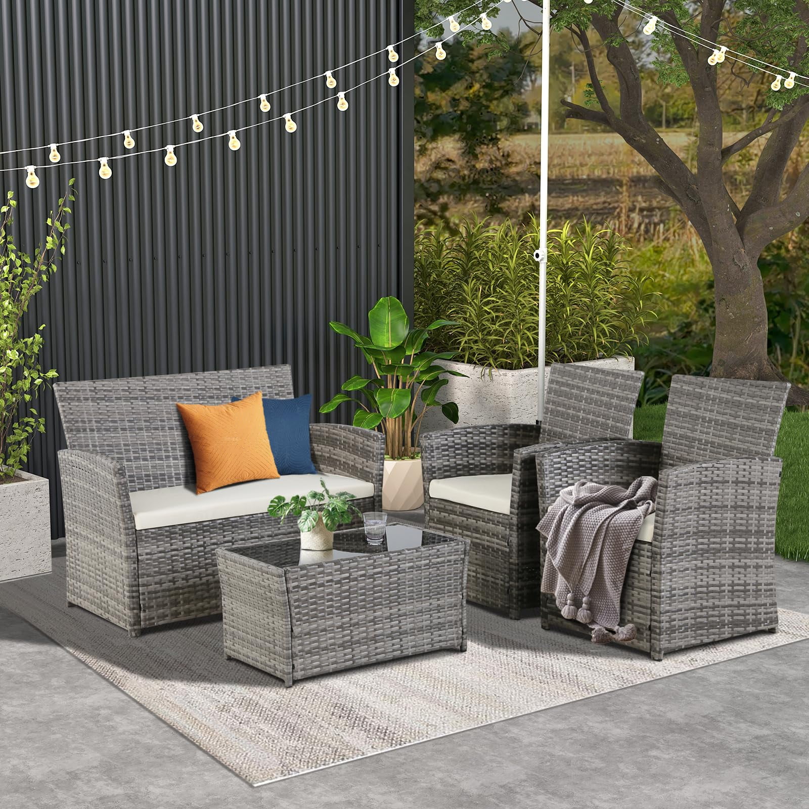 FHFO 4-Piece Outdoor Wicker Couch Set, Patio Furniture with Rattan Sofa ...