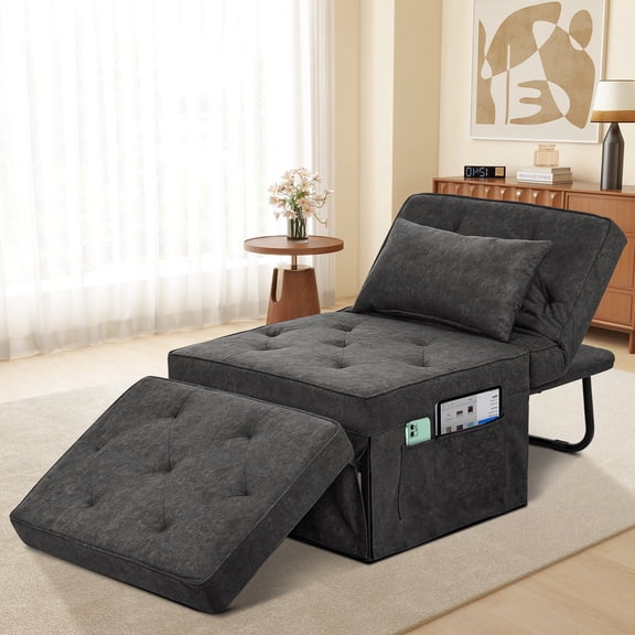 FHFO 4-in-1 Convertible Sofa Bed,Multi-function Single Sofa Bed Chair,Ottoman Bed Sleeper with Adjustable Backrest and Pillow,for Living Room Apartment Office(Gray, 28" Width)