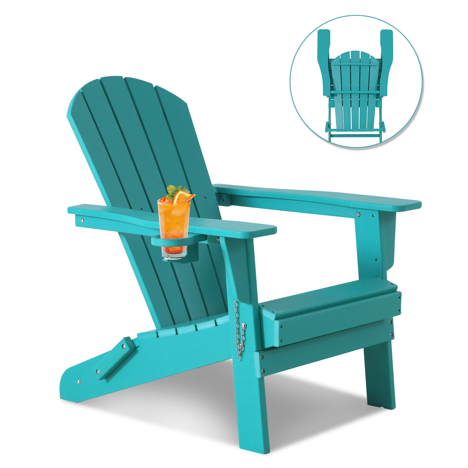 FHFO Folding Adirondack Chair,HDPE All-Weather Patio Chairs with Cup ...