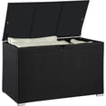 thumbnail image 1 of FHFO Rattan Wicker Deck Box, 120 Gallon Outdoor Patio Storage Box Waterproof, Outside Storage Bin for Patio Furniture Covers, Cushion Pillows, Towels, Garden Tools, Toys, Black, 1 of 6