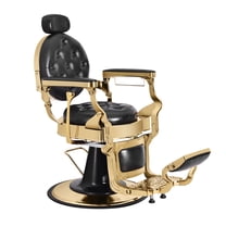 FHFO Retro Barber Chair,Heavy-Duty 145°Reclining Salon Chair with round Backrest,Supports up to 600lbs & 360°Rotatable,Professional Salon Beauty Spa Shampoo Equipment(Gold)