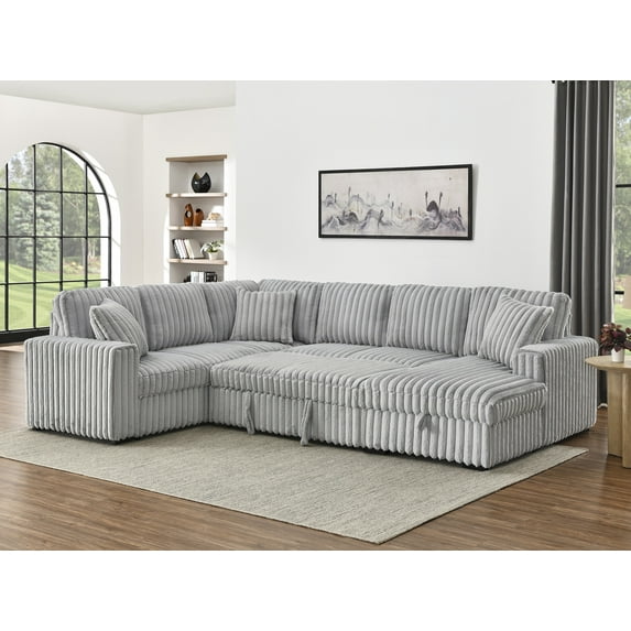 FFH 104.7" Cloud Sectional Sofa Couch with L-Shape Chaise,Modern Cloud Sleeper Sofa with Deep Seat,Modular Sectional Sofa Couches for Living Room,Apartment,Office,No Assembly Required(Green)