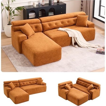 FFH 104.7" Cloud Sectional Sofa Couch with L-Shape Chaise,Modern Cloud Sleeper Sofa with Deep Seat,Modular Sectional Sofa Couches for Living Room,Apartment,Office,No Assembly Required(Orange)