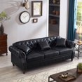 thumbnail image 1 of FFH Faux Leather Sofa with Storage Function - 85.8 Inch Sofa with Tufted Back - Leather Coach for Living Room with 3 Throw Pillows - Living Room Couch - Vintage Faux Leather in Onyx Black, 1 of 9