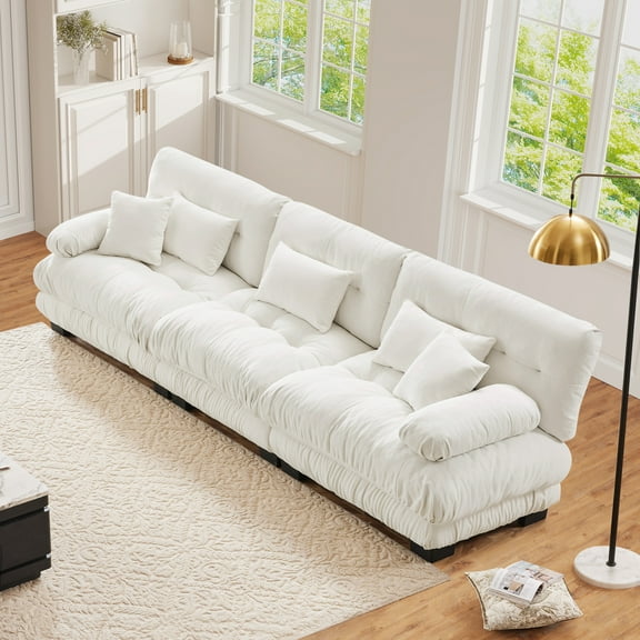 FFH 133.8" Modular Sectional Sofa, Oversized Modern 3 Seater Sofa Set, Tufted Cloud Couches for Living Room (Chenille White, 3 Seater)