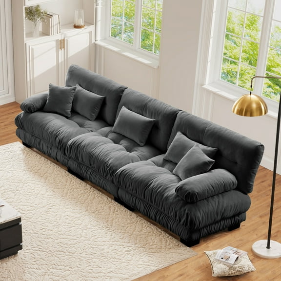 FFH 133.8" Modular Sectional Sofa, Oversized Modern 3 Seater Sofa Set, Tufted Cloud Couches for Living Room (Chenille Dark Gray, 3 Seater)