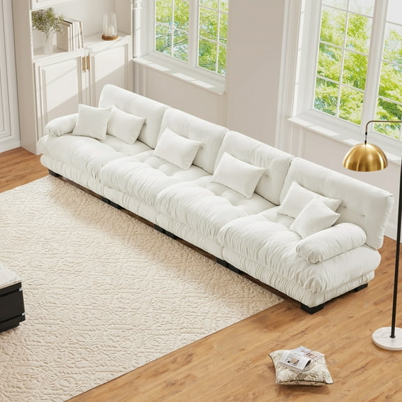 FFH Couches for Living Room, 173.2" Oversized 4 Seater Sofa, Modern Modular Sectional Sofa Cloud Sofa with Deep Seat (Chenille White, 4 Seater)
