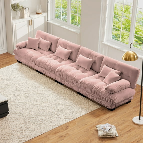 FFH Couches for Living Room, 173.2" Oversized 4 Seater Sofa, Modern Modular Sectional Sofa Cloud Sofa with Deep Seat (Chenille Pink, 4 Seater)