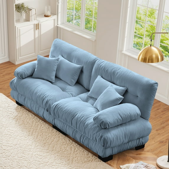 FFH 94.4" Loveseat Sofa, Oversized Cloud Sectional Couches for Living Room, Tufted 2 Seater Sofa with Deep Seat (Chenille Blue, 2 Seater)