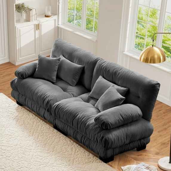 FFH 94.4" Loveseat Sofa, Oversized Cloud Sectional Couches for Living Room, Tufted 2 Seater Sofa with Deep Seat (Chenille Dark Gray, 2 Seater)