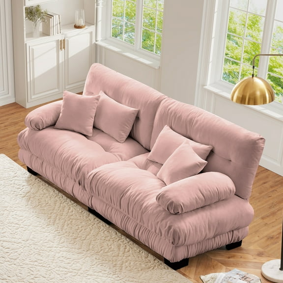 FFH 94.4" Loveseat Sofa, Oversized Cloud Sectional Couches for Living Room, Tufted 2 Seater Sofa with Deep Seat (Chenille Pink, 2 Seater)