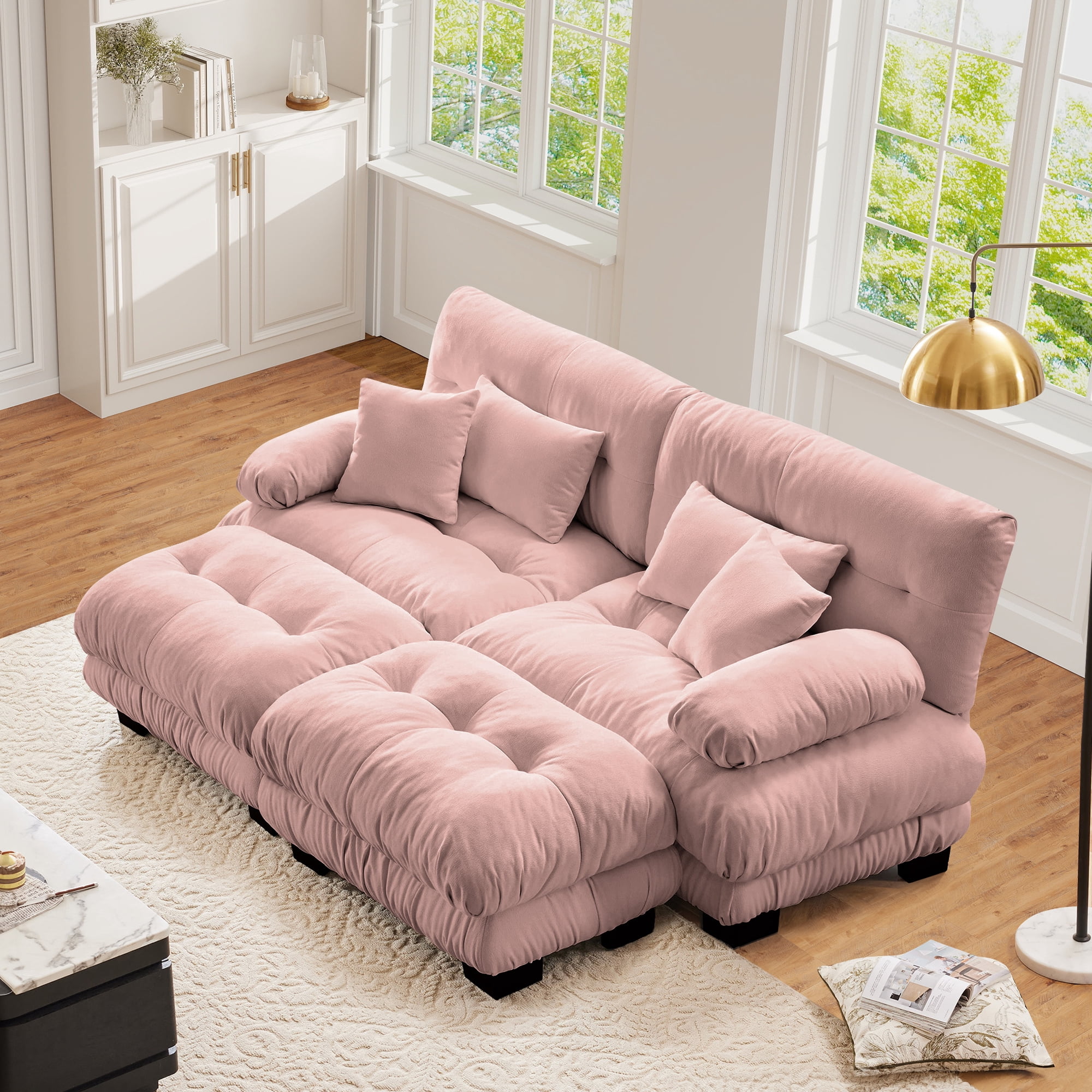 FFH, Loveseat with Chaise, 94.4" Oversized U Shaped Cloud Sofa, Pink ...