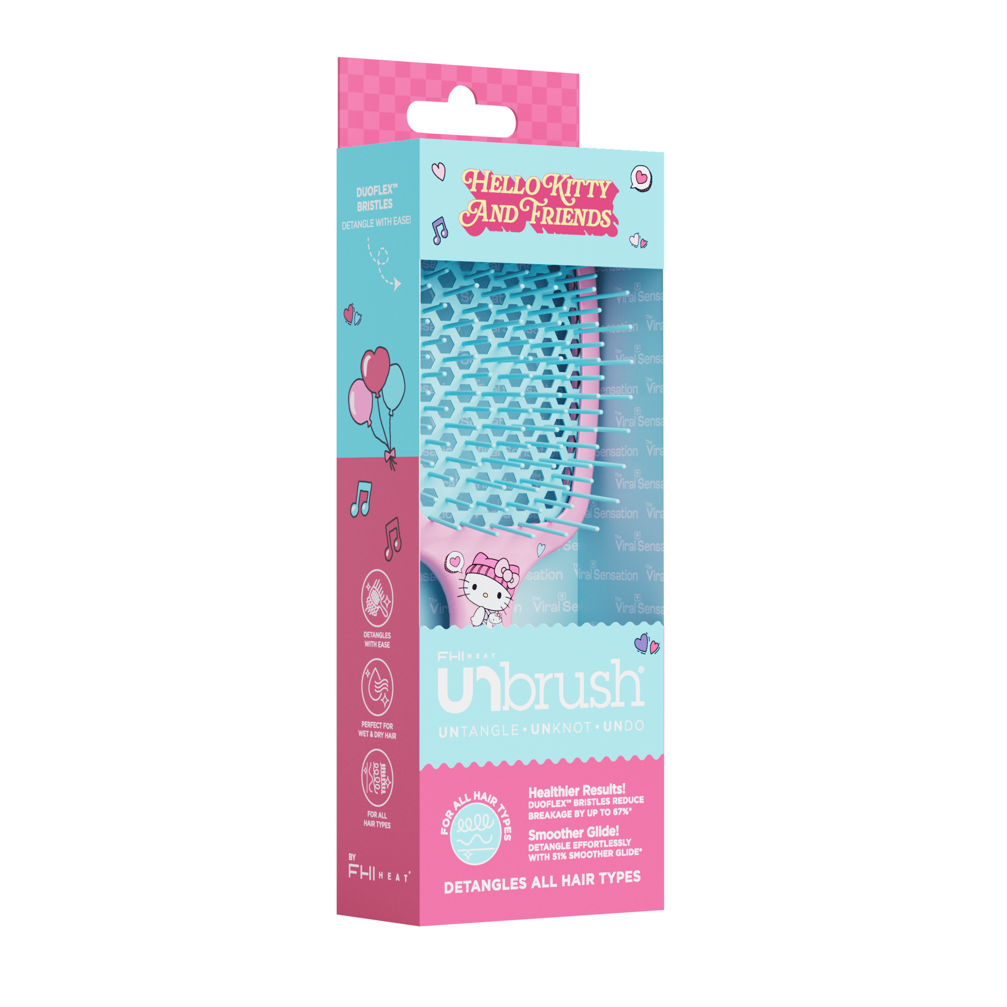 FHI Heat Hello Kitty UNbrush® Detangling Brush, Detangling Pain-Free Brushing, All Wet or Dry Hair Types - Pink