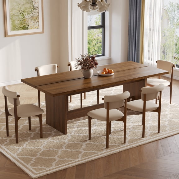 FHKJ HOME 87" Rectangle Wood Dining Table for 8-10 with Secure Packaging, Brown