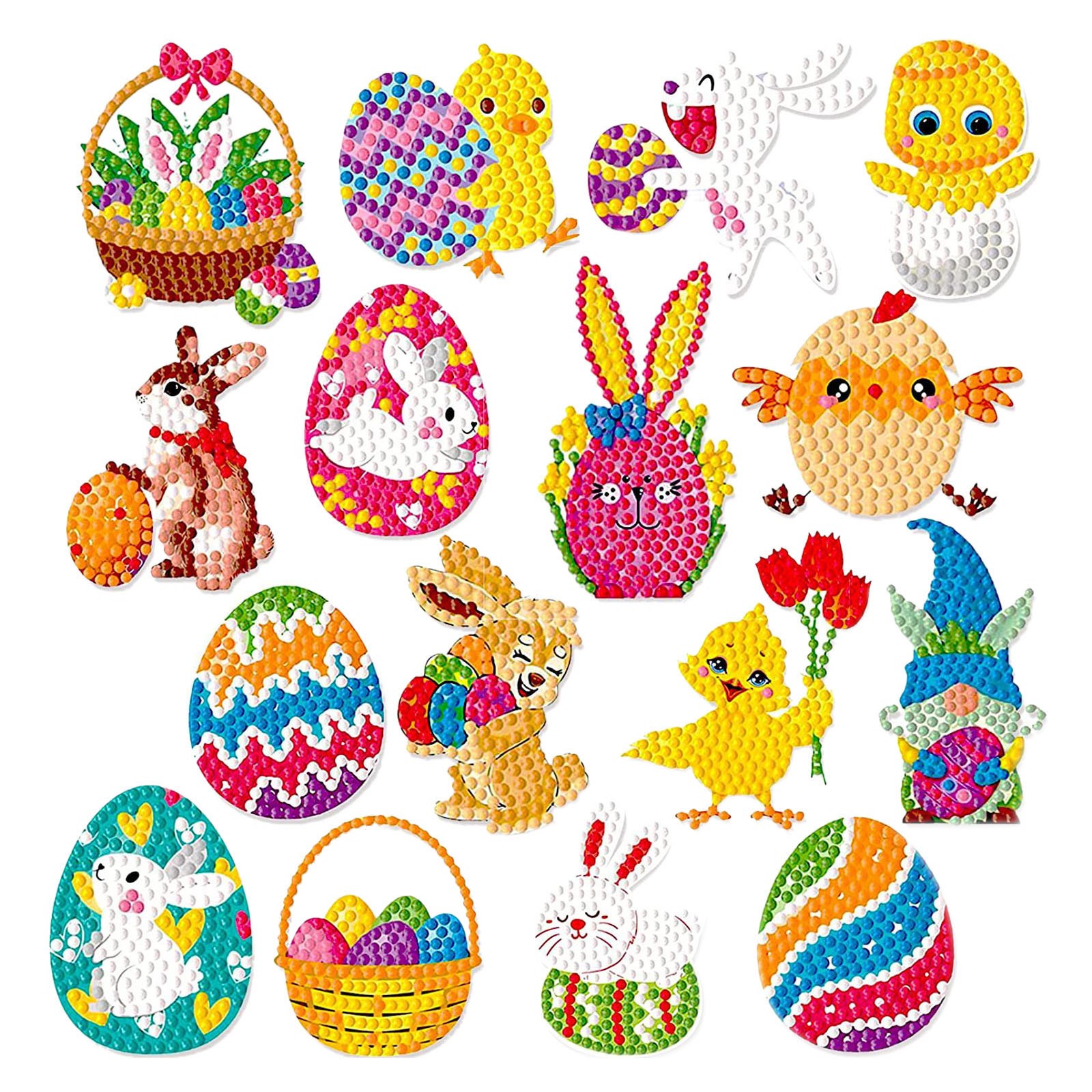 Fhkoeghs Snow Painting Diamond Beads 16pcs Easter Rabbit Chicken Eggs 