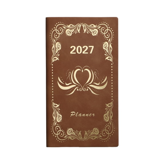 FHLFN717 2027 Daily Planner Portable Notebook, A7 Extra Small Weekly Planners, PU Leather Hardcover Mini Notepad for Work Plan Arrangment, Monthly Planner Small Size for Home Office