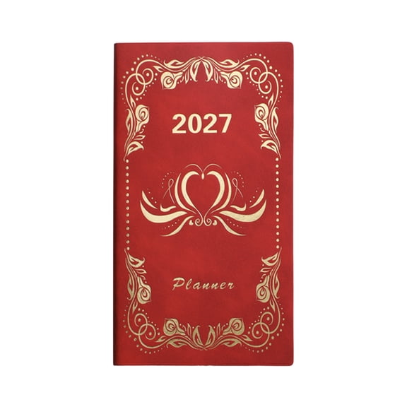 FHLFN717 2027 Daily Planner Portable Notebook, A7 Extra Small Weekly Planners, PU Leather Hardcover Mini Notepad for Work Plan Arrangment, Monthly Planner Small Size for Home Office