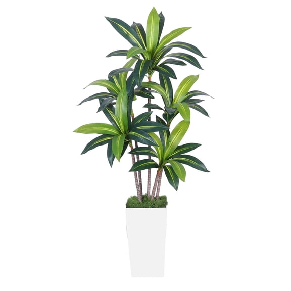 FHLFN717 5FT Artificial Dracaena Tree, With White Tall Planter, High-Density Silk Faux Yucca Fake Tree for Indoor Home Office Decor, Large Tall Artificial Floor Plant