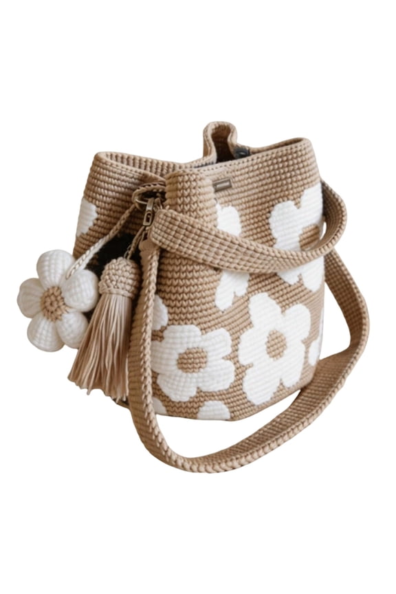 Handmade Crochet Flower Tote Knit, Floral Purse Bag, Boho Beach Handbags Crossbody Shoulder Bag for Women Vacation