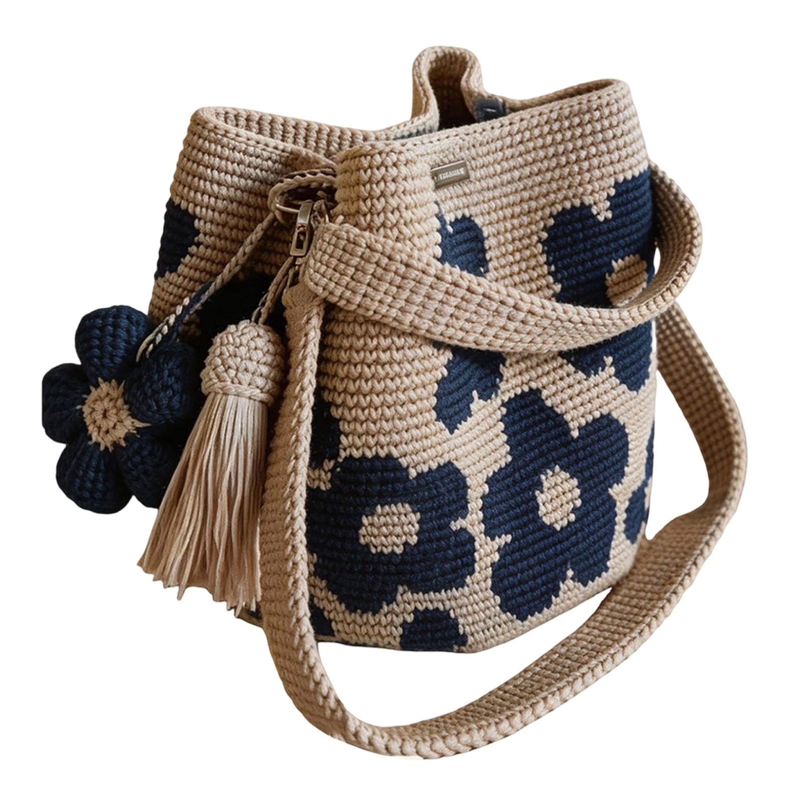 FHLFN717 Handmade Crochet Flower Tote Knit, Floral Purse Bag, Boho Beach Handbags Crossbody Shoulder Bag for Women Vacation