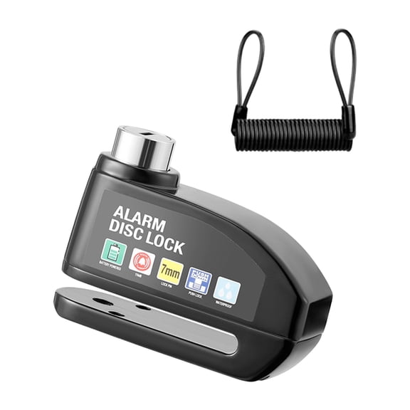 FHLFN717 Motorcycle Disc Brake Lock with 120dB Alarm, Rechargeable Waterproof Motorcycle Locks Anti Theft for 7mm Motorcycle Brake Helmet Scooter Wheel Lock 5FT Reminder Cable