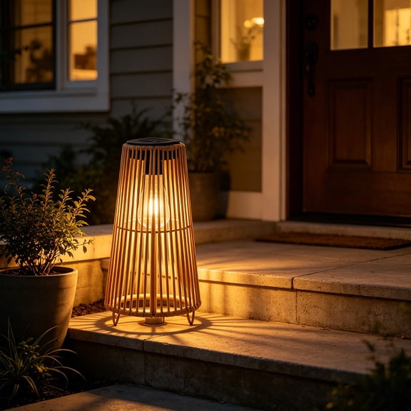 FHLFN717 Solar Floor Lamp Outdoor Waterproof Wicker Rattan Lantern, LED Light for Garden Patio Deck Backyard, Rechargeable Decorative Standing Fixture with Warm Glow Landscape Evening Ambiance
