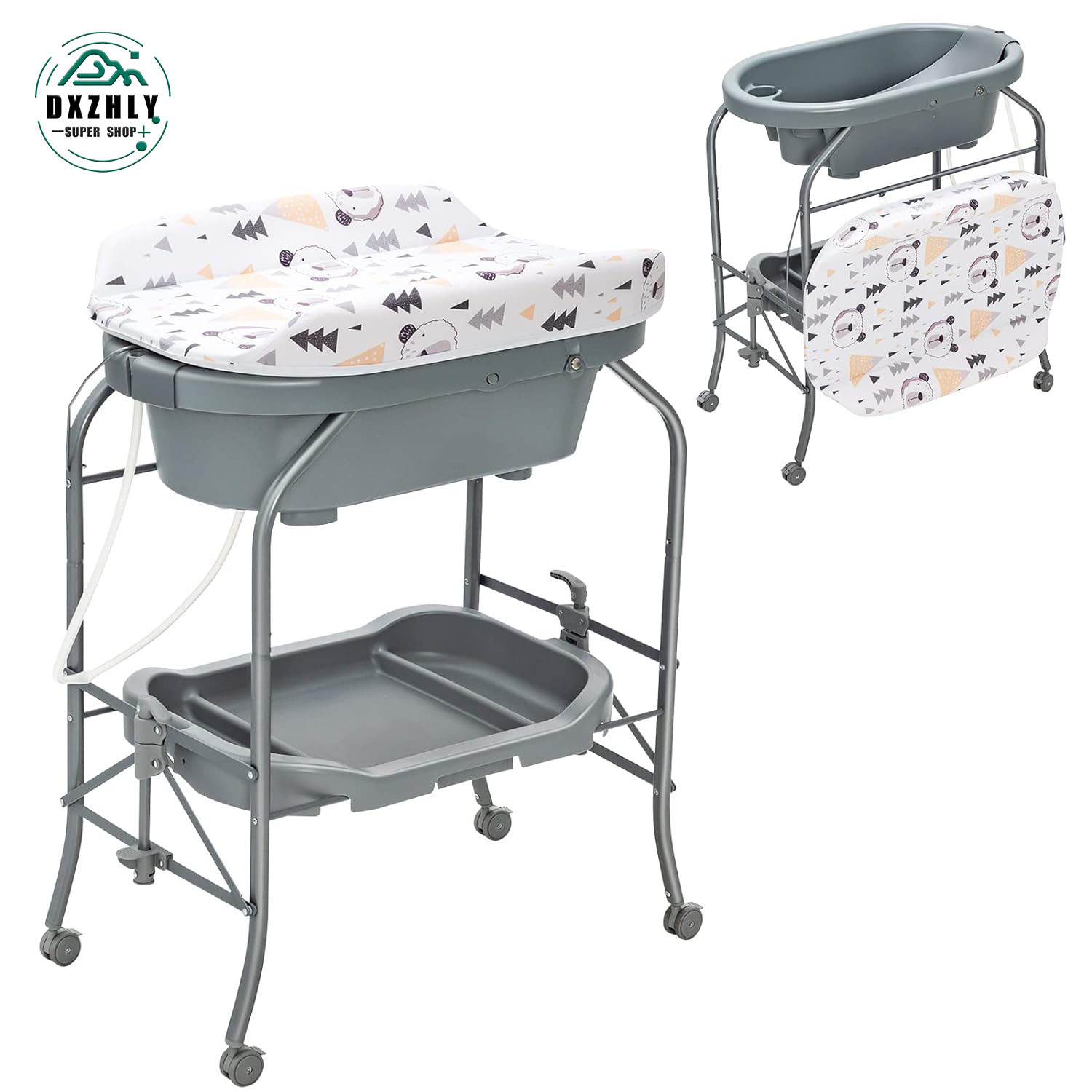 FHMWLH 4in1 Foldable Baby Bathtub with Changing Table & Storage, Gray