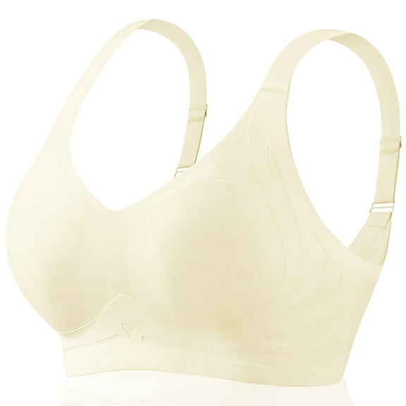 FHTECO Anti Sagging Smoothing Bra Wireless Push Up Bras for Women No Underwire Full Coverage Bra Comfy Bras for Women(Skin, L)