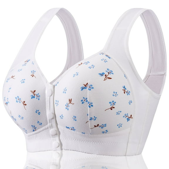 FHTECO Daisy Bras for Older Women Floral Plus Size Bra Wireless Front Closure Bras for Senior Daisy Comfort Tshirt Bra
