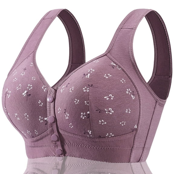 FHTECO Daisy Bras for Older Women Floral Plus Size Bra Wireless Front Closure Bras for Senior Daisy Comfort Tshirt Bra