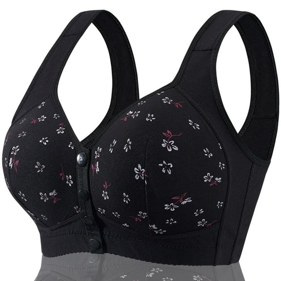 FHTECO Daisy Bras for Older Women Floral Plus Size Bra Wireless Front Closure Bras for Senior Daisy Comfort Tshirt Bra