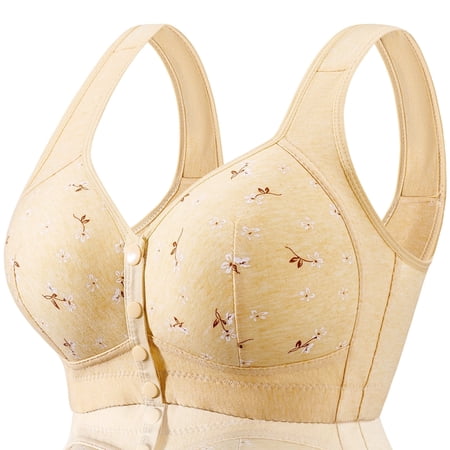 FHTECO Daisy Bras for Older Women Floral Plus Size Bra Wireless Front Closure Bras for Senior Daisy Comfort Tshirt Bra