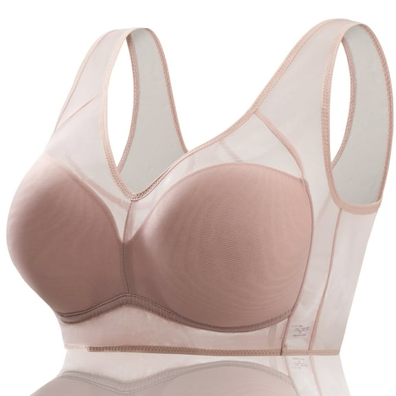FHTECO Floral Bras for Older Women Breathable Mesh T-Shirt No Wire Bra for Women Soft Plus Size Comfortable Bra