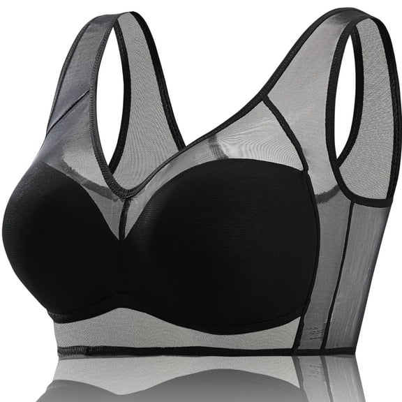 FHTECO Floral Bras for Older Women Breathable Mesh T-Shirt No Wire Bra for Women Soft Plus Size Comfortable Bra