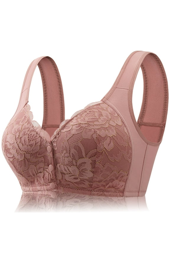 No Underwire Lace Bras for Women Sponge Cup Front Closure Bras for Seniors Plus Size Full Coverage Bras No Wire Bras