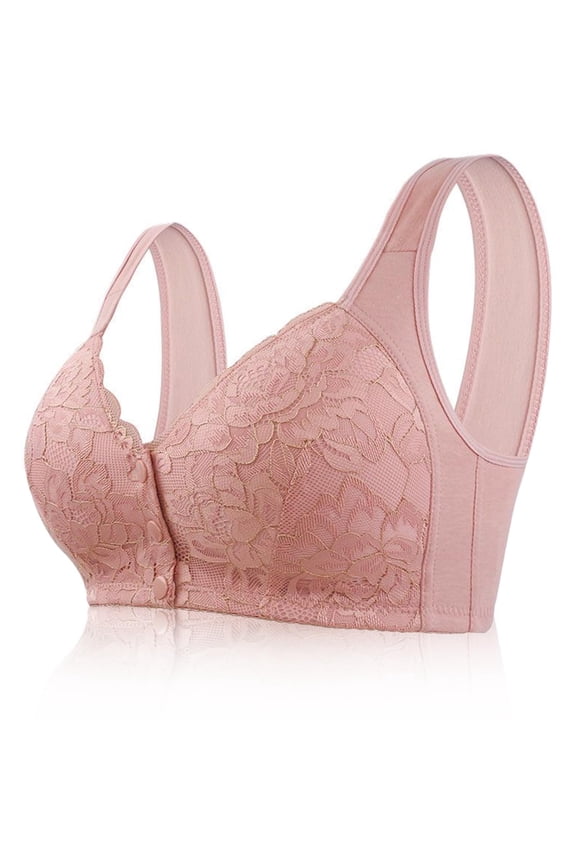 No Underwire Lace Bras for Women Sponge Cup Front Closure Bras for Seniors Plus Size Full Coverage Bras No Wire Bras