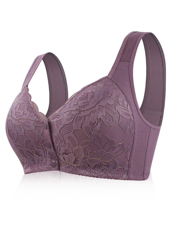 No Underwire Lace Bras for Women Sponge Cup Front Closure Bras for Seniors Plus Size Full Coverage Bras No Wire Bras