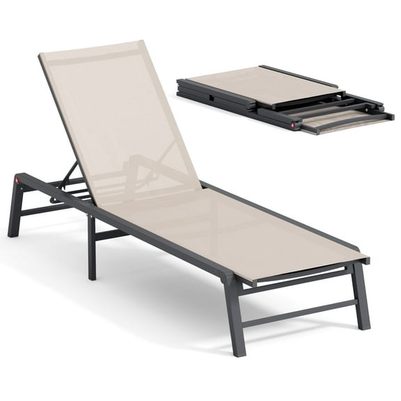 FHVIT Outdoor Chaise Lounge Chair, Foldable Patio Lounge for Tanning Poolside Yard Deck Chairs