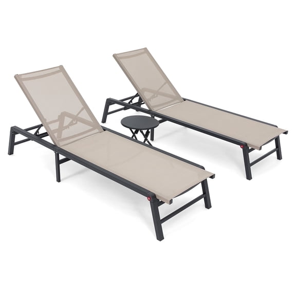 FHVIT 3pcs Outdoor Chaise Lounge, Foldable Patio Lounge for Tanning Poolside Yard Deck Chairs, Table Included