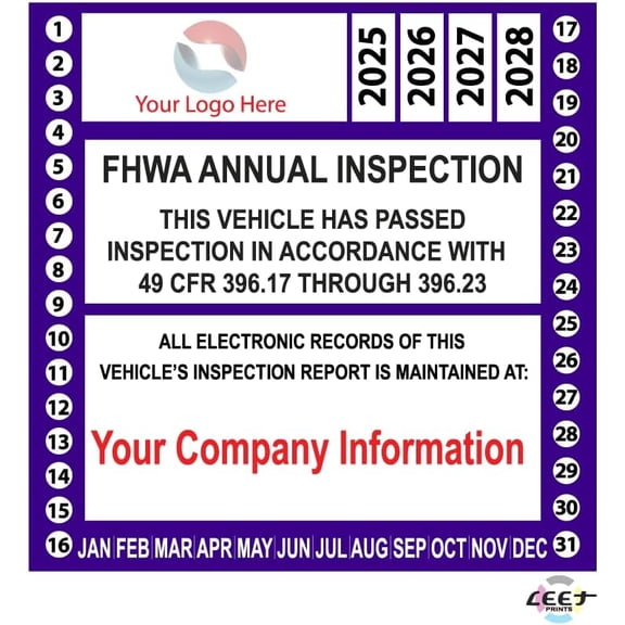 FHWA or FMCSA Vehicle Annual DOT Inspection Stickers 2024, 4"" X 4"" Truck Decal Personalized with Company Logo$$Office
