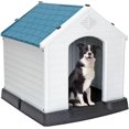 FHWM 27" Blue Large Plastic Dog House, Outdoor Doghouse Dog Kennel