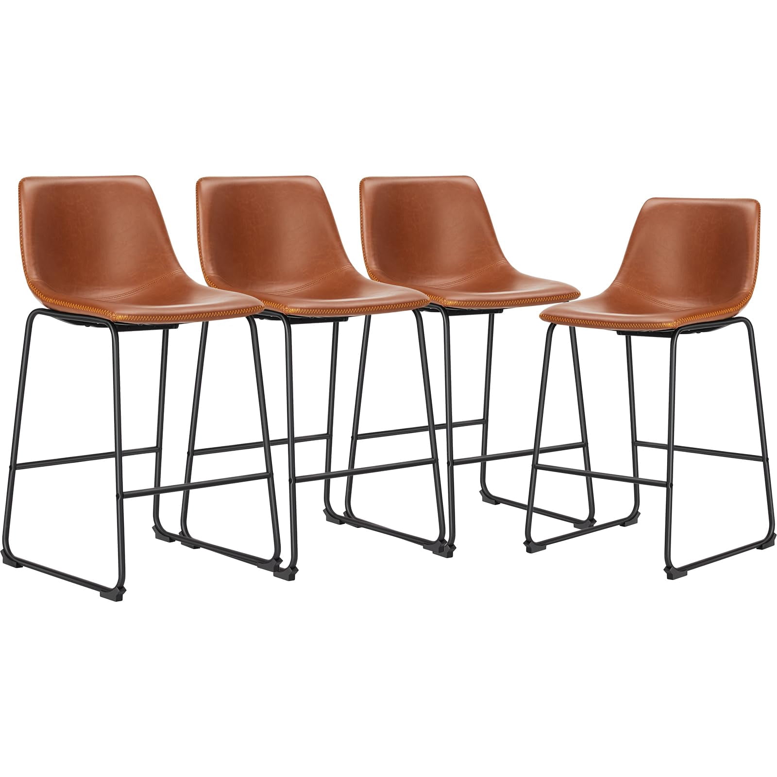 FHWM-C Leather Bar Stools Set of 4, Comfortable Counter Height Barstools with Back, 26" Seat ...