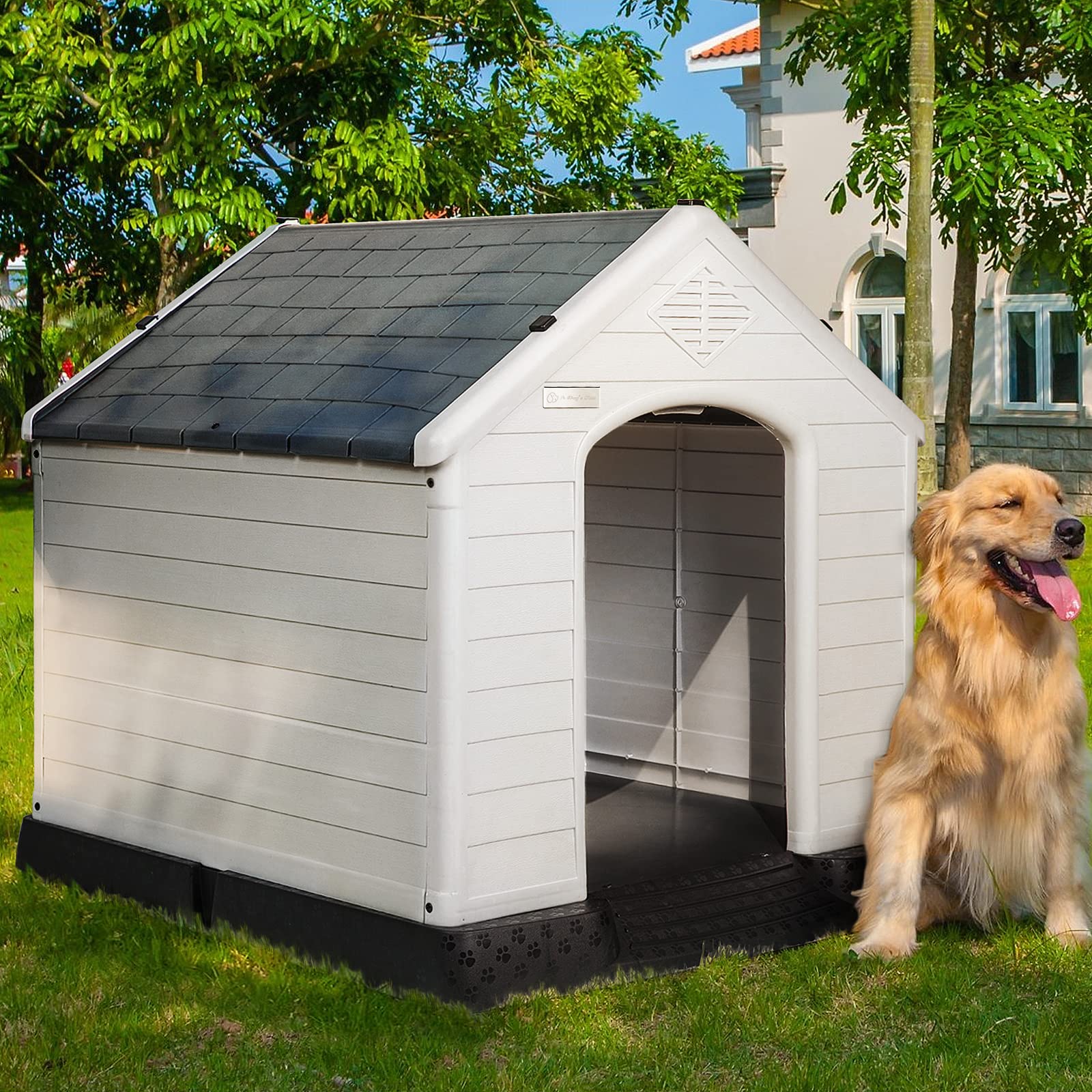 FHWMC Outdoor Dog House for Small Medium Large Dogs, Waterproof with