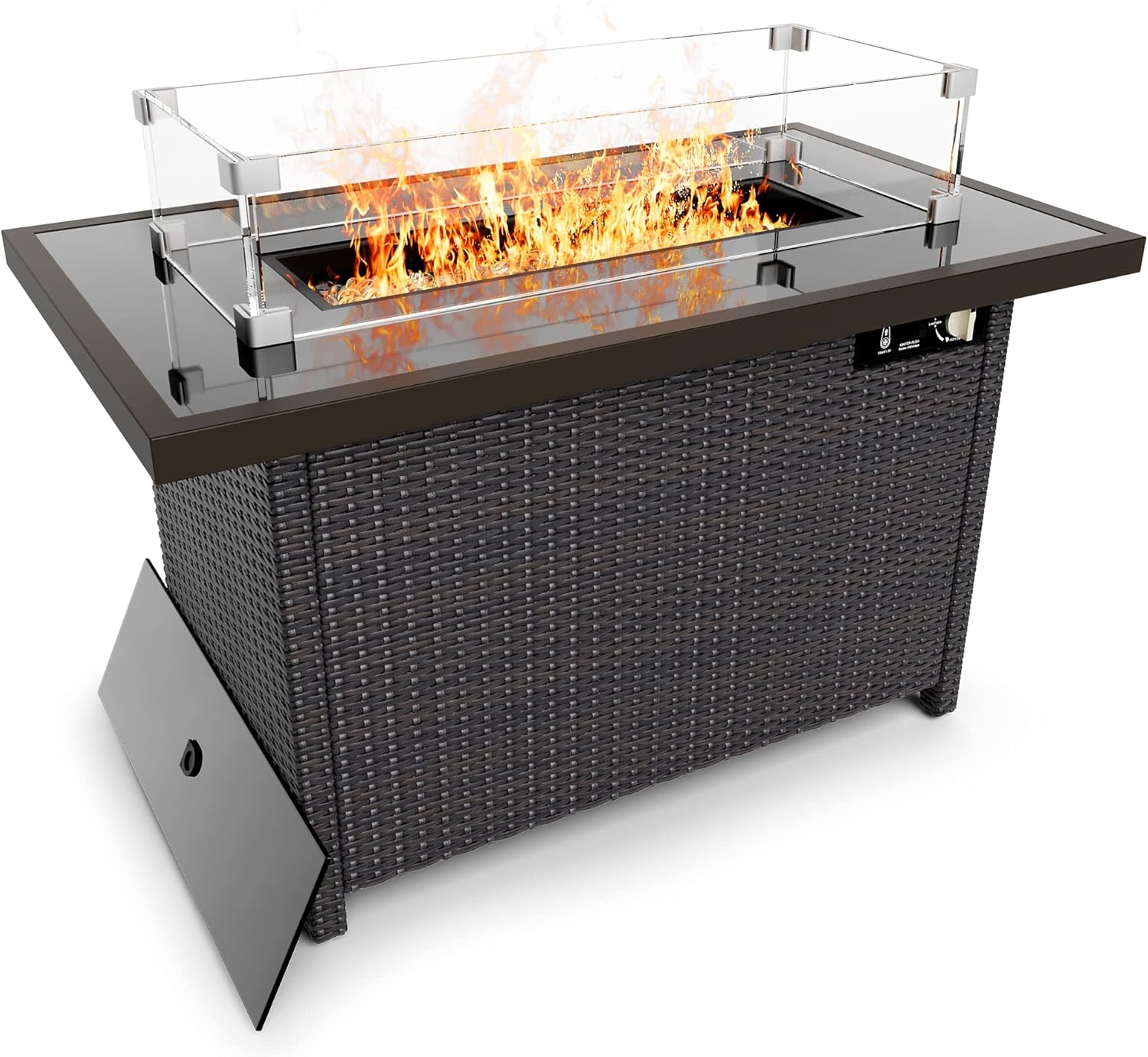 FHWM Outdoor Fire Pits, Propane Fire Pit Table with Glass Wind Guard