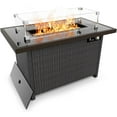 FHWM Outdoor Fire Pits, Propane Fire Pit Table with Glass Wind Guard