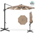 FHWMLC 10ft Solar LED Cantilever Patio Umbrella, 360Degree Rotation