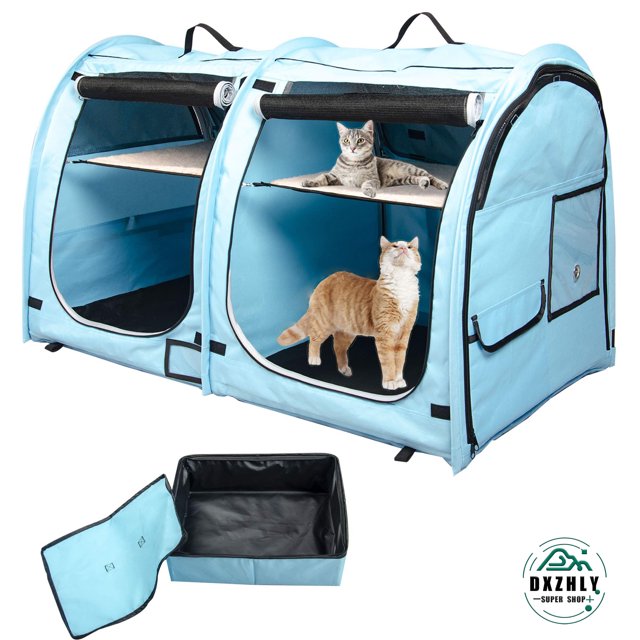 FHWMLC Portable Twin Compartment Show House Cat Cage/Condo Easy to
