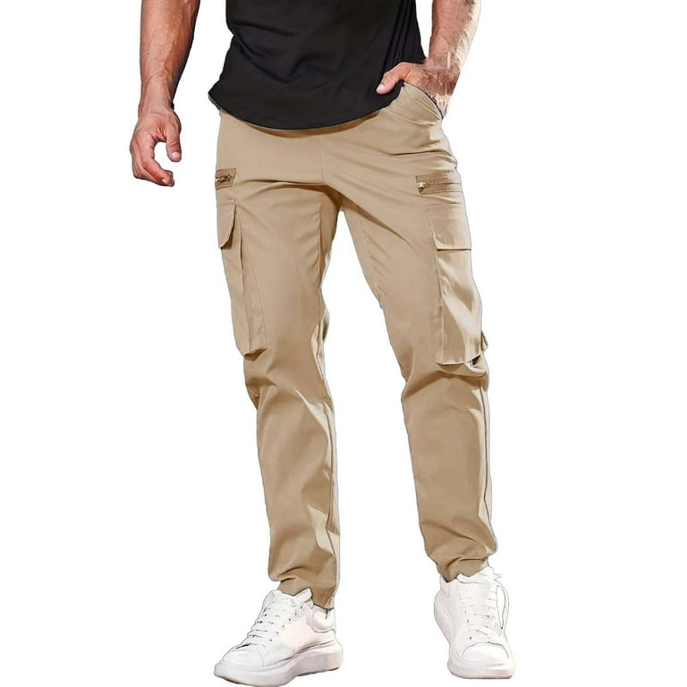 FHYNZ Mens Chino Pants Men'S Casual Waisted Multi Pocket Solid Color Zipper  Pocket Pants Men'S Work Casual Pants Men'S Work Pants Mens Straight Fit  Mens Flat Front Pant Mens Vent Stretch Pants -