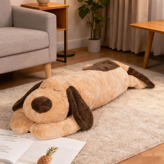 FIAEUGZKM 45" Long Dog Plush Pillow, Large Dog Stuffed Animal Body Pillow, Soft Hugging Plushy Toy Cuddly Sofa Cushion Home Decor Birthday Gift for Girls Kids Teens Adults (Brown, 115cm/3.77ft) A101